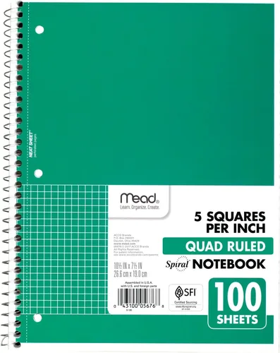 Mead Cuaderno de espiral, 1 materia, papel a rayas, 7-1/2" x 10-1/2", 100 hojas, el color variará (05676)