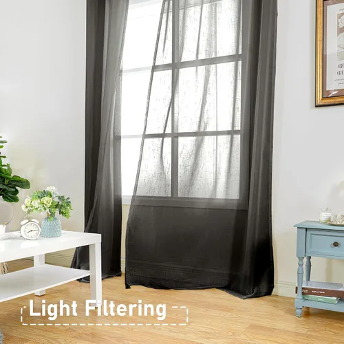 Miniatura 2 de BGment Juego de 2 paneles de cortinas de lino traslúcidas negras para sala de estar, cortinas semitransparentes de 84 pulgadas de largo