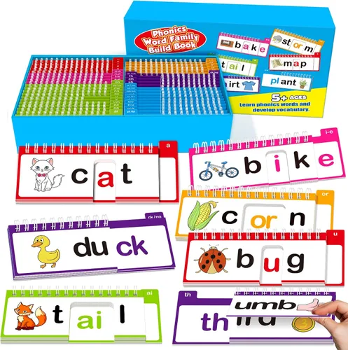 40 Libros Plegables de Lectura y Rima, Libro de Construcción de Familias de Palabras Fonéticas Aprende a Leer Tarjetas Flash Fonéticas, Tarjetas