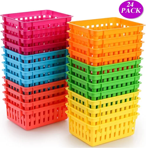 Miniatura 3 de DEAYOU Paquete de 24 cestas de almacenamiento para el aula, pequeñas cestas de plástico para organizar, bandejas de almacenamiento coloridas