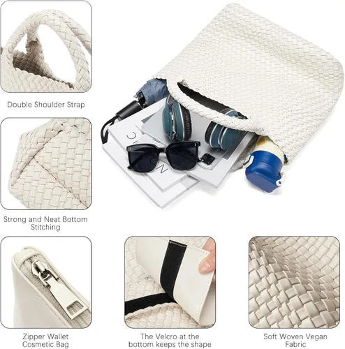 Miniatura 6 de BOSTANTEN Bolsas tejidas para mujer, bolso grande de cuero, bolso de mano de verano, playa, viaje, bolso de hombro de moda