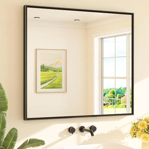Miniatura 71 de TETOTE Espejo de Baño Dorado de 16" x 20" Latón Dorado Cepillado Rectangular con Marco Biselado Espejo de Tocador de Baño para Sobre el Lavabo