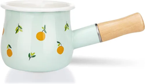 Miniatura 9 de Olla de leche esmaltada de 16.9 fl oz, mini cacerola antiadherente, calentador de mantequilla con mango de madera pequeños utensilios de cocina