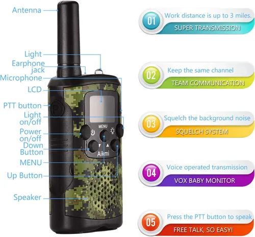 Miniatura 5 de Regalos para niños de 5 a 12 años, juguetes para niños, walkie talkies para niños, radio de 22 canales, 2 vías, 3 millas de alcance largo, apto