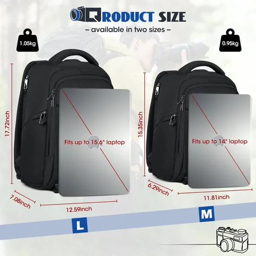 Miniatura 9 de RAINSMORE Mochila para cámara para fotógrafos DSLR SLR SLR sin espejo con cubierta impermeable para lluvia y compartimento para laptop, se adapta a