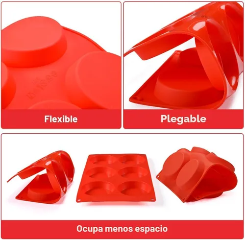 Miniatura 7 de CAKETIME Molde para Cupcake Superior, Moldes de Silicona para Huevos para Sándwiches de Desayuno Moldes de Silicona Redondos de 3 Pulgadas para Rojo