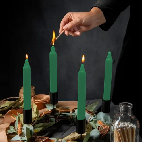 Miniatura 6 de Vrinda® Juego de mini velas cónicas sin perfume de hechizo ritual de 20 a 4 pulgadas, ideal para trabajos de campanilla, altar, hechizo (verde)