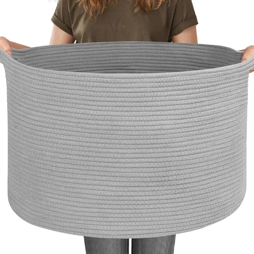 Miniatura 11 de MEGASKET Cesta grande de manta negra, 22 x 22 x 14 pulgadas, contenedor de cuerda tejida para almacenamiento, caja de almacenamiento de juguetes