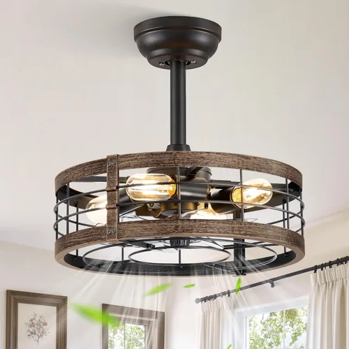Miniatura 26 de LEDIARY - Ventilador de techo 16.5 pulgadas con jaula y luz, diseño industrial, estilo granja, para cocina, dormitorio, exterior, control remoto, 6