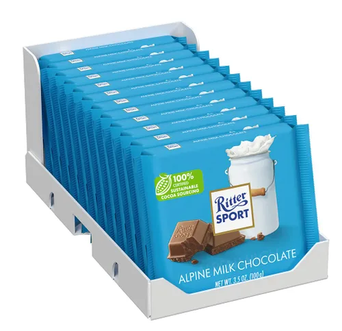 Miniatura 3 de Ritter Sport Alpine Chocolate con leche, barra de 3.5 onzas, paquete de 12 unidades de cacao sostenible 100% certificado