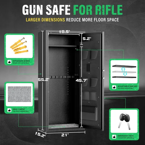 Miniatura 3 de Pataku Caja fuerte para armas 14-16 para rifles y pistolas, cerradura digital con teclado en pistola grande segura para rifles y escopetas, gabinete