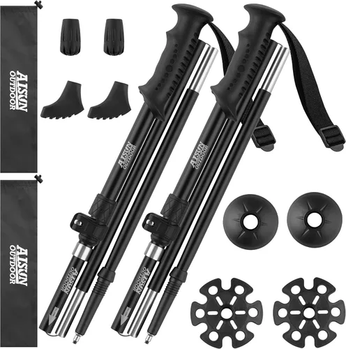 AISUNOURDOOR Bastones de senderismo ajustables y ligeros, bastones de aluminio plegables para viajes, senderismo o caminatas para mujeres y niños,