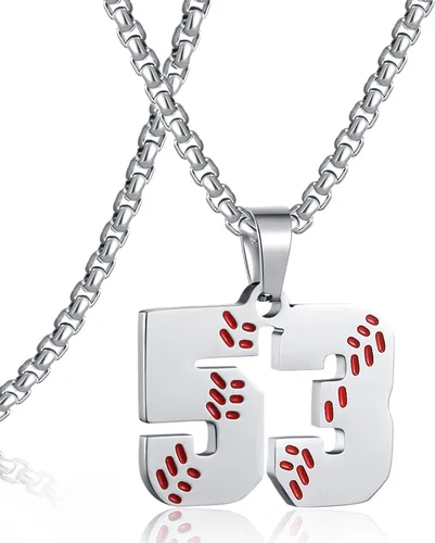 Miniatura 48 de SKQIR Colgante de número de jersey de béisbol para hombres y niños - Cadena de acero inoxidable para atletas - Negro