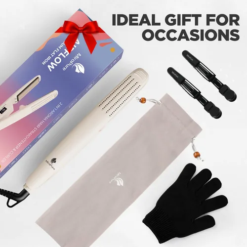 Miniatura 8 de MiroPure Plancha rizadora de flujo de aire de 360°, plancha plana de titanio 2 en 1, varita de curado profesional con aroma iónico aire frío, 13