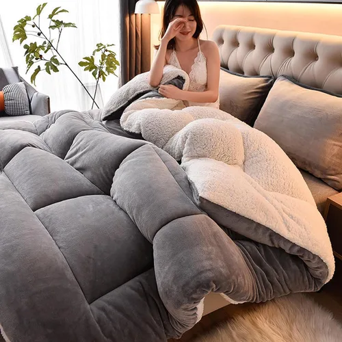 HUHJYUGE Edredón individual doble, edredón de forro polar sherpa, edredón grueso de tela de terciopelo de cordero, ropa de cama súper suave y