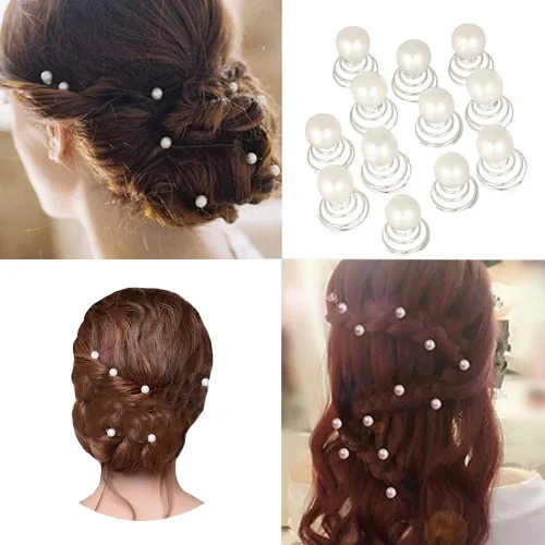 Miniatura 5 de Vpang 12 horquillas en espiral para el cabello, espirales, espirales, pinzas para el cabello para boda, novia, diamantes de imitación de perla, Tipo
