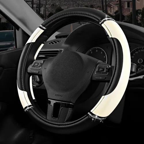 Miniatura 21 de Road Comforts Funda de Volante de Cuero - Hecha con Cuero PVC - Antideslizante, Ajuste Universal de 14 1/2 pulgadas a 15 pulgadas - Rosa Intenso