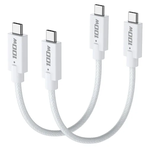Paquete de 2 cables cortos USB C a USB C de 100 W a USBC de 100 W, carga rápida, tipo C a C, cable de carga rápida trenzado para iPhone 16 15 Pro