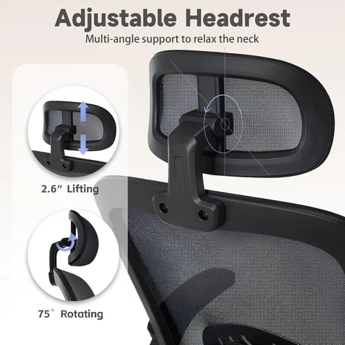 Miniatura 9 de Silla de oficina ergonómica con soporte lumbar ajustable, silla de escritorio de oficina con reposacabezas ajustable, malla transpirable, cojín
