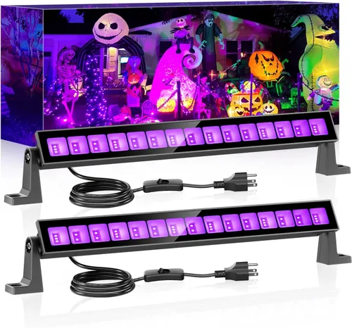 Barra de luz LED negra de 45 W, luces negras para fiesta brillante, luz negra impermeable con enchufe e interruptor, luz de Halloween para