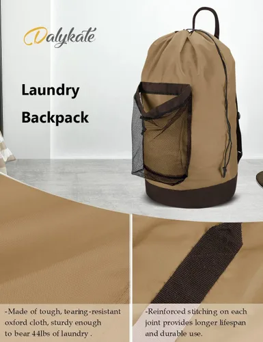 Miniatura 5 de Dalykate Mochila Cesto para Ropa Sucia, Mochila para Lavandería con Correas para el Hombro y Bolsillo de Malla, Bolsa Resistente de Nailon para Ropa