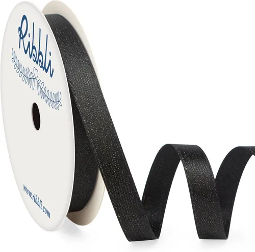 Ribbli Cinta negra de doble cara, purpurina de lujo, 3/8 pulgadas x 10 yardas, cinta de boda para manualidades, envoltura de regalos y decoración de
