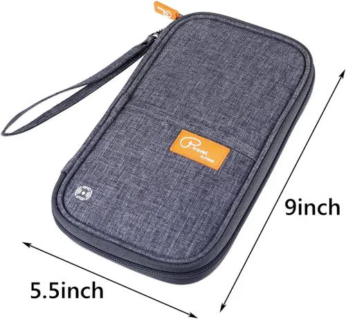 Miniatura 21 de VanFn Cartera RFID para pasaporte de viaje, soporte para pasaporte familiar, organizador de documentos de viaje serie P.Travel (nailon, gris)