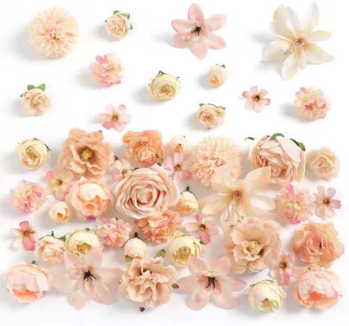 Miniatura 16 de rongflower Cabezas de flores falsas para manualidades, rosas artificiales de seda negra, peonías, margaritas y cabezas florales (paquete de 48)