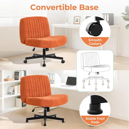 Miniatura 9 de Silla cruzada de base convertible con resortes ensanchados y cojines más gruesos y anchos, silla de oficina con patas sin brazos que alivia el dolor