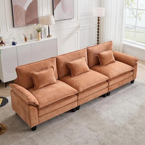 Miniatura 37 de Oprisen Sofá Seccional Modular, Cómodo Cloud Couch Sofá Seccional, Sofá Cama de Chenilla con Asiento Profundo con Almohadas Decorativas para Sala