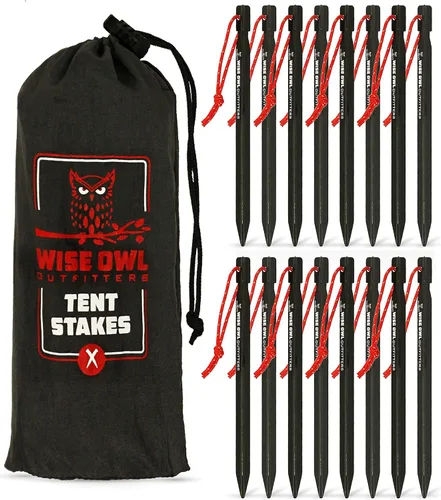 Wise Owl Outfitters Estacas de tienda de campaña resistentes, paquete de 16 – Clavijas de aluminio ligeras y no se oxidan – Estacas de metal para el