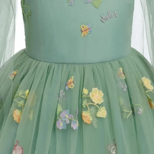 Miniatura 5 de Vestido de tul de encaje con floal para niña de flores, vestido de princesa sin espalda para boda, dama de honor, concurso de comunión, vestido maxi