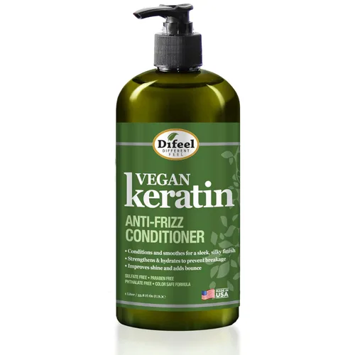 Difeel Acondicionador anti encrespamiento de queratina vegana de 33.8 onzas, acondicionador vegano libre de crueldad animal
