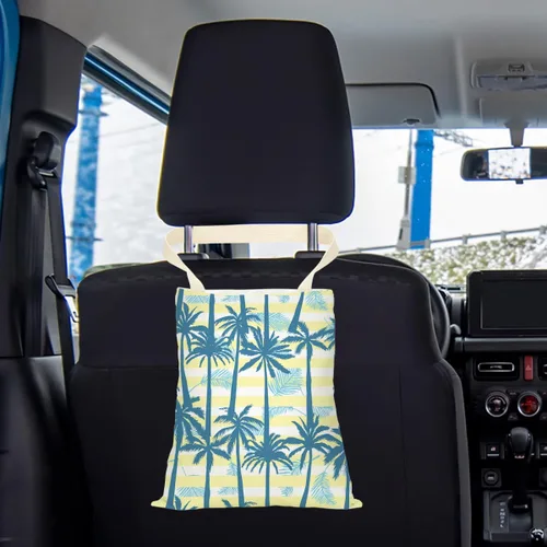 Miniatura 2 de Basurero para automóvil, organizador impermeable para asiento trasero con bolsa colgante para vehículo, viajes, campamento, hojas de palma