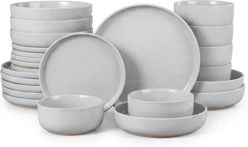 Miniatura 17 de HaWare Juego de vajilla de gres, juego de platos y tazones de 12 piezas para 4, juego de vajilla para casa restaurante, blanco lechoso moteado