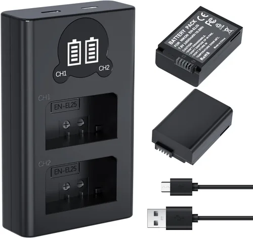 LP EN-EL25 Paquete de cargador de batería, 1800 mAh, paquete de 2 baterías EN-EL25A para Nikon Z50, Z30, Z50 II, cámara ZFC, cargador USB Dual MH-32