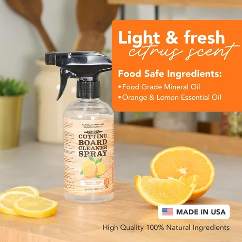 Miniatura 2 de CLARK'S Limpiador en aerosol natural para tablas de cortar, con paño de microfibra, para encimera de madera, ingredientes puros, agua filtrada