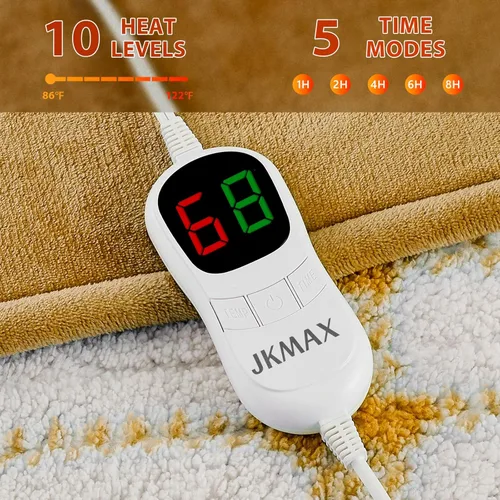 Miniatura 4 de JKMAX Manta eléctrica térmica tamaño individual, manta térmica de franela de 62 x 84 pulgadas con 10 niveles de calefacción y 5 ajustes de tiempo