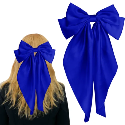 Miniatura 17 de Pufandor - Lazo para el cabello de satén sedoso para mujeres, lazos rojos para niñas, pasadores de lazo, cola larga con clips, lazos grandes