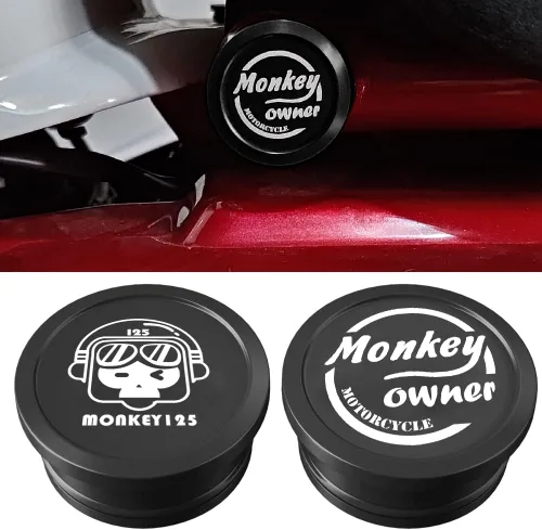 2 tapas de marco mecanizadas de aluminio con marcado láser, compatibles con Monkey 125 Z125, tapones para agujeros de tubo, emblema de tapa Negro