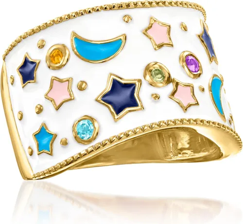 Miniatura 4 de Ross-Simons Anillo celestial con piedras preciosas múltiples y esmalte multicolor de 0.12 qt t en oro de 18 quilates sobre plata esterlina