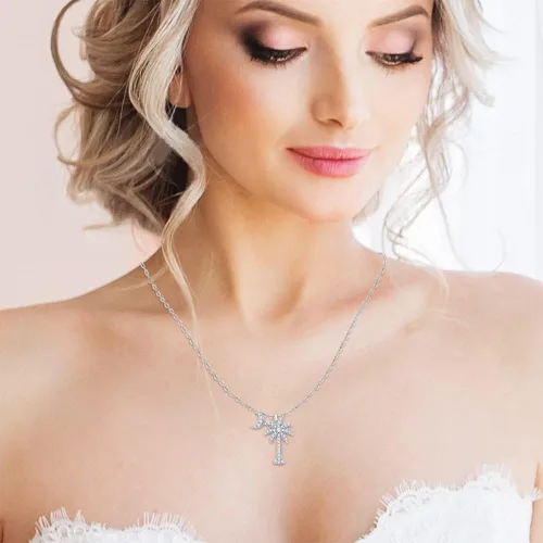 Miniatura 2 de KATARINA Collar con colgante de palmera de diamantes con luna creciente en oro o plata (15 cttw, G-H, I2-I3)