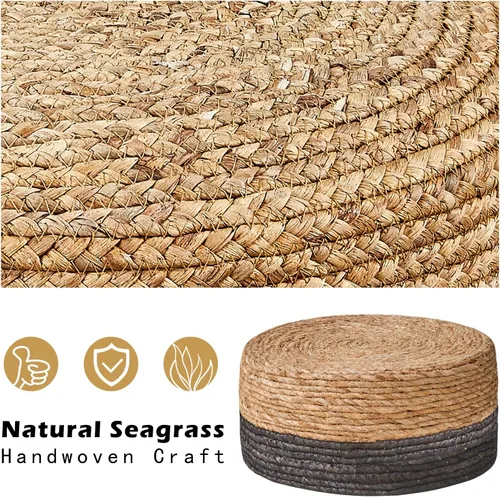 Miniatura 5 de Cpintltr Reposapiés otomano natural de algas marinas, tejido a mano, taburete redondo para sofá, escritorio, reposapiés acolchado con patas de pino