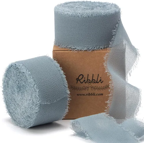 Miniatura 13 de Ribbli Cinta de Gasa Azul Marino Profundo de 1-1/2 pulgadas x 20 Yardas Cinta de Seda de Gasa con Flecos Hecha a Mano, Cinta Azul para Invitaciones