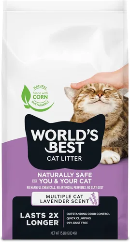 Miniatura 10 de WORLD'S BEST CAT LITTER Múltiples gatos perfumados con aroma a lavanda, 32 libras, ingredientes naturales, aglutinación rápida, lavable, 99% libre