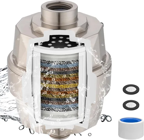 Hibbent Filtro de ducha de alto rendimiento mejorado para agua dura, filtro de regadera de 20 etapas con vitamina C, elimina el cloro y el fluoruro,