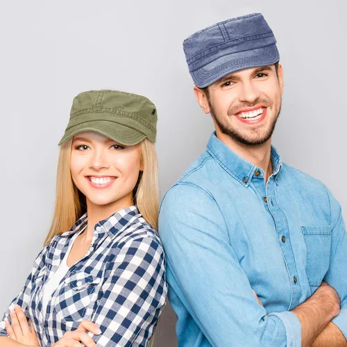 Miniatura 6 de Geyoga 3 unidades Cadet Army - Gorras de algodón lavado militar para tapas planas ajustables estilo militar sombrero unisex