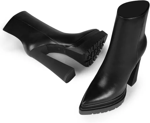 Miniatura 3 de ISNOM Botas de plataforma gruesa para mujer con suela de lengüeta cremallera lateral y diseño de tacón de bloque