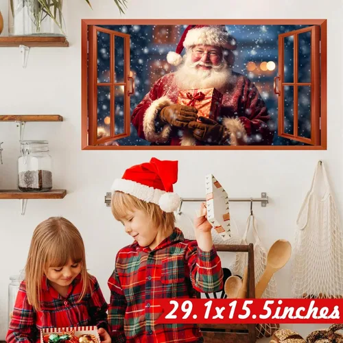 Miniatura 4 de Calcomanías de Pared de Navidad, Pegatinas de Papá Noel para Decoraciones de Pared de Navidad Interior, Calcomanías de Ventana Falsa de Navidad