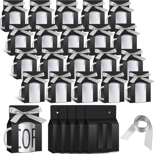 Kosiz 36 cajas negras para tazas de café por sublimación, bolsas de regalo con caja de almacenamiento para embalaje de ventana, caja de